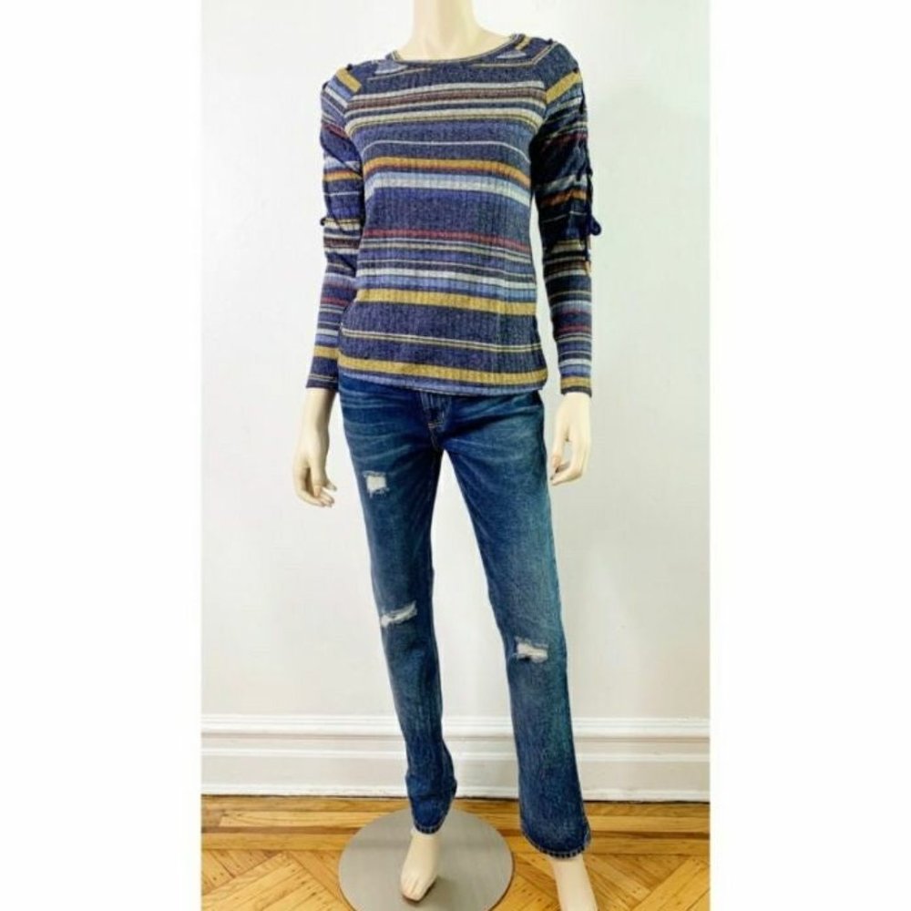 Long Sleeve Stripe Rib Knit Top - Picture 4 of 7